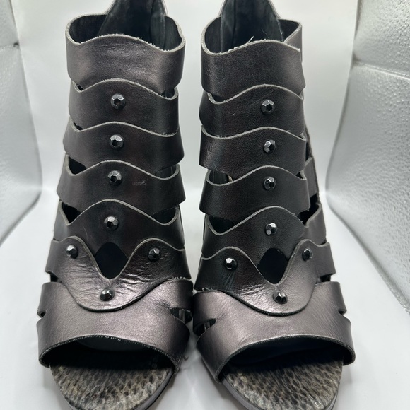 WHBM Leather Caged Peep Toe Heel, Gunmetal - Picture 7 of 11